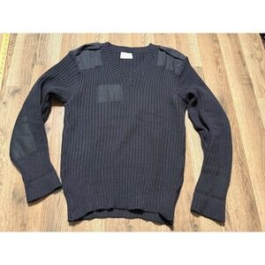 Vintage Brigade Quartermaster Sweater, Men's 42 Black, V-neck Pullover 100% Wool